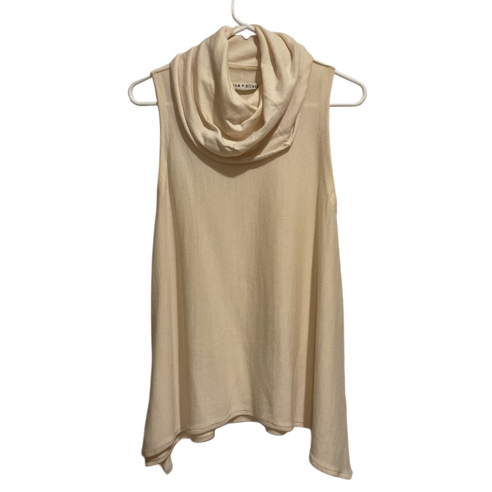 Alice + Olivia Sharry Cream Cowl Neck Knit Tunic Top Sleeveless Wool Cashmere